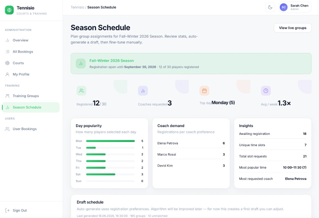 Tennisio courts browse and booking cards by surface type